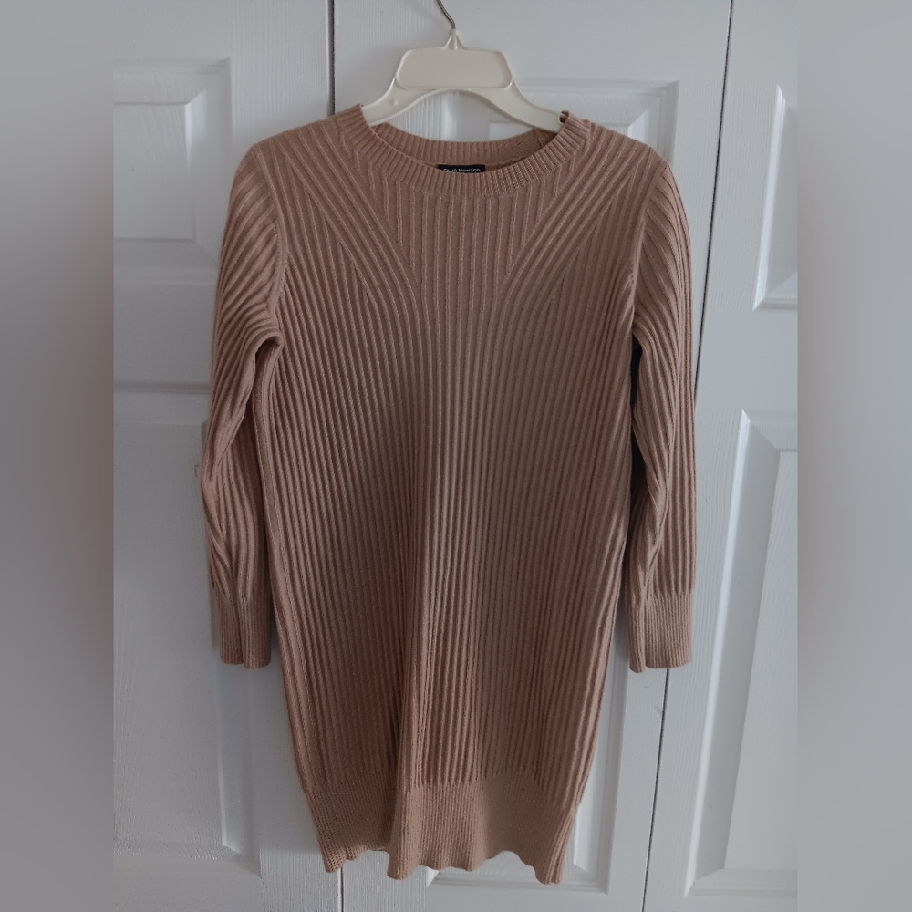 CLUB MONACO_Wool Blend Ribbed Sweater Knit Dress_Beige/Tan size Small/Petite